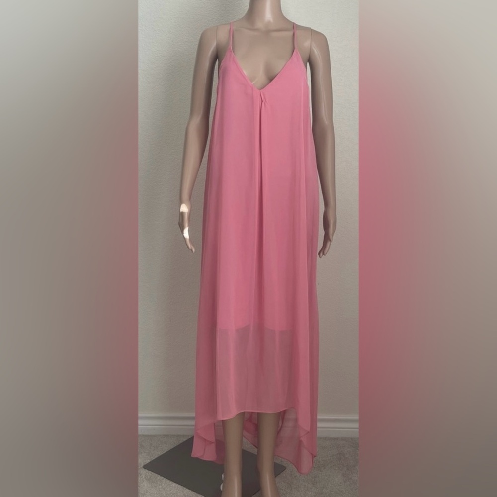 NWT Alice + Olivia Pink Rose Sheer High Low Dress with Liner